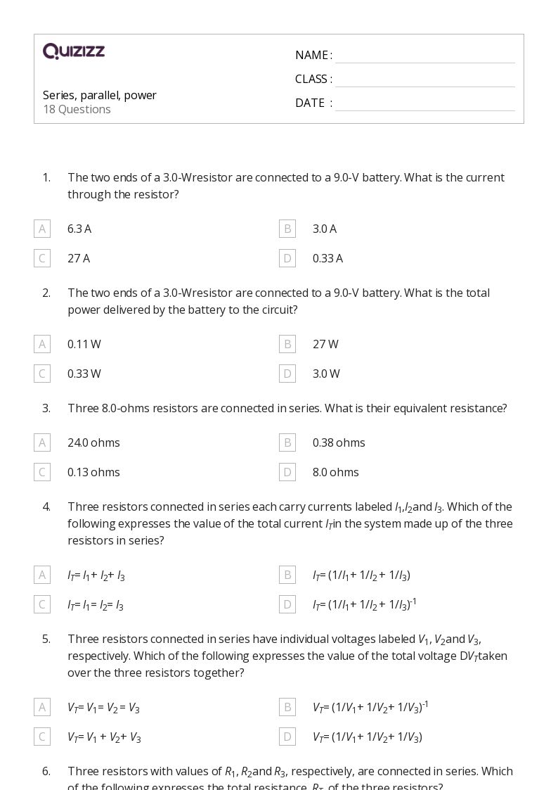 50+ series and parallel resistors worksheets for 10th Class on Quizizz