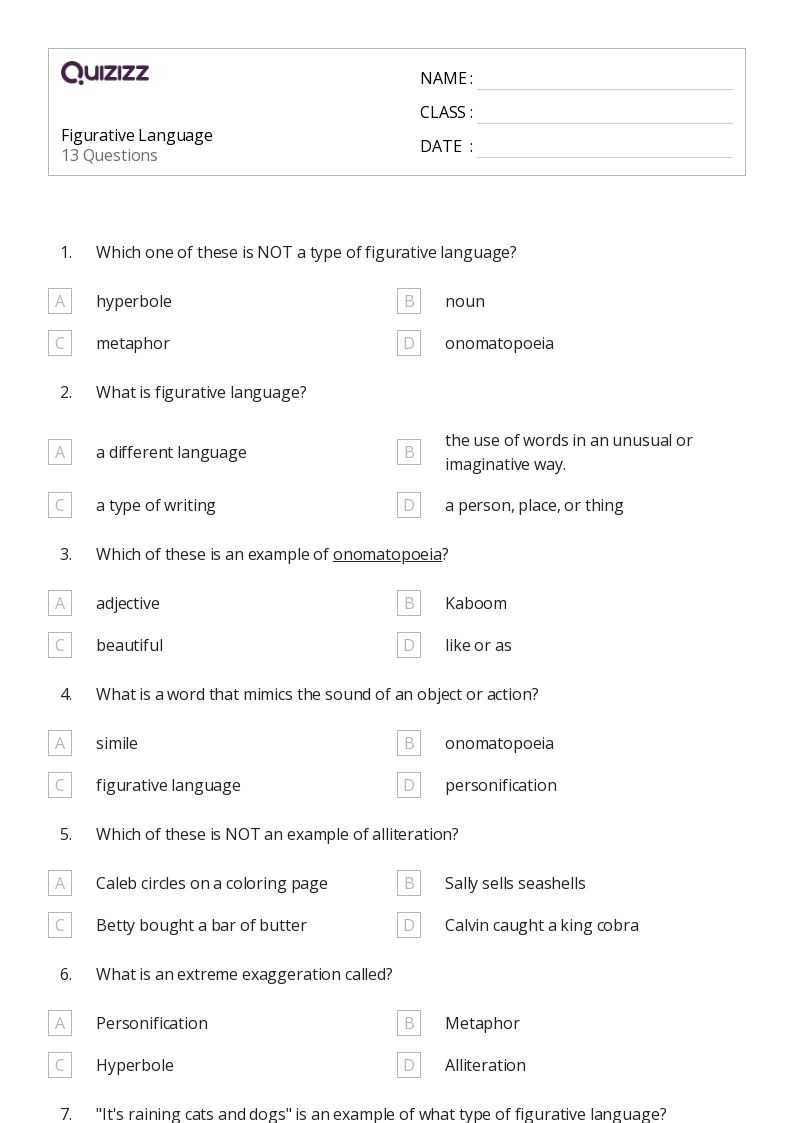50+ Figurative Writing worksheets for 3rd Year on Quizizz | Free