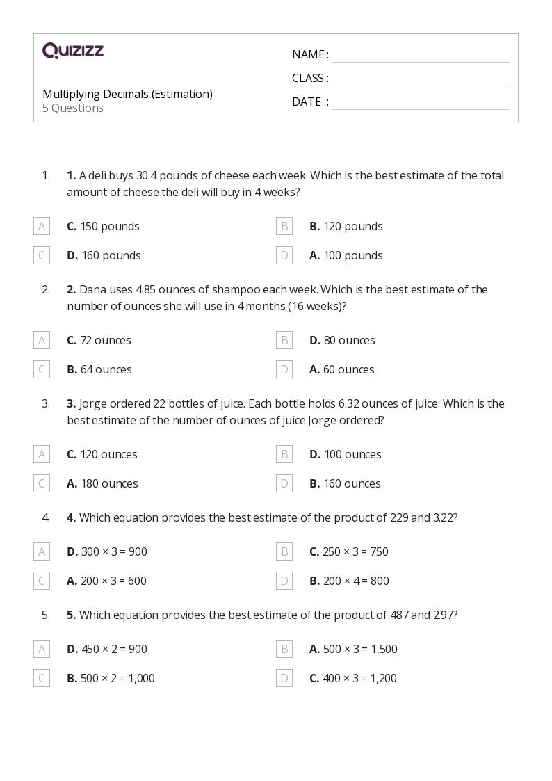 50+ Multiplying Decimals worksheets for 4th Grade on Quizizz Free & Printable