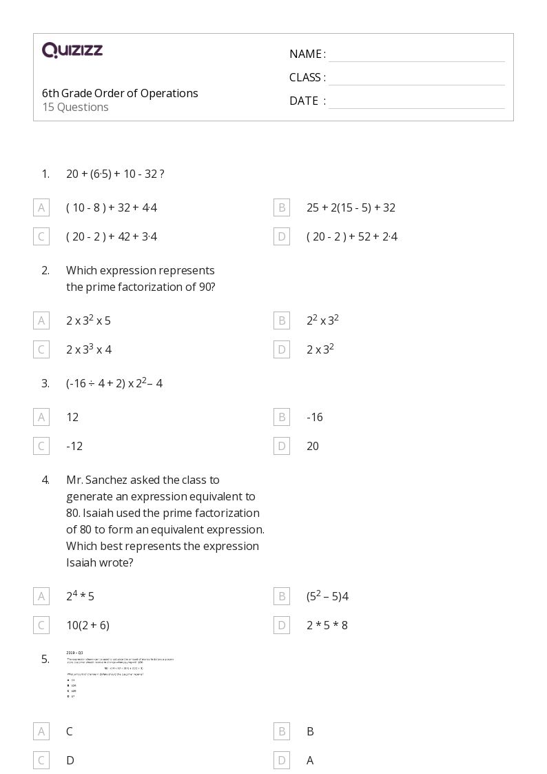 50+ Order of Operations worksheets for 8th Grade on Quizizz Free & Printable