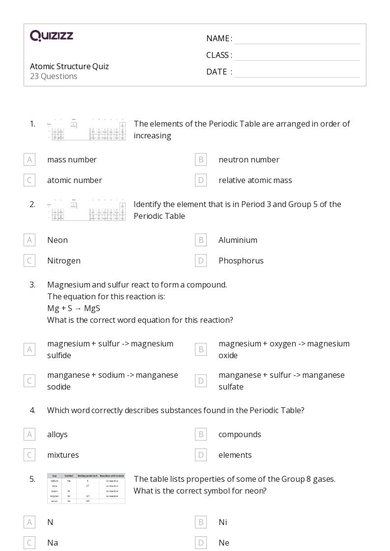 50+ electronic structure of atoms worksheets for 11th Class on Quizizz
