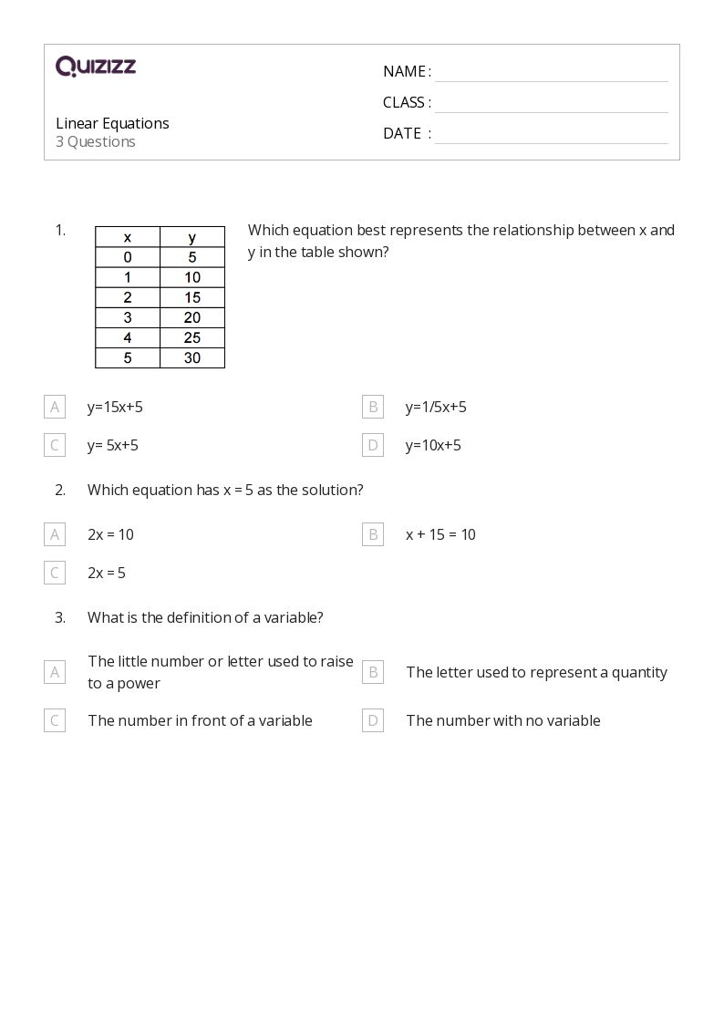 50+ Linear Equations worksheets for 5th Grade on Quizizz Free & Printable