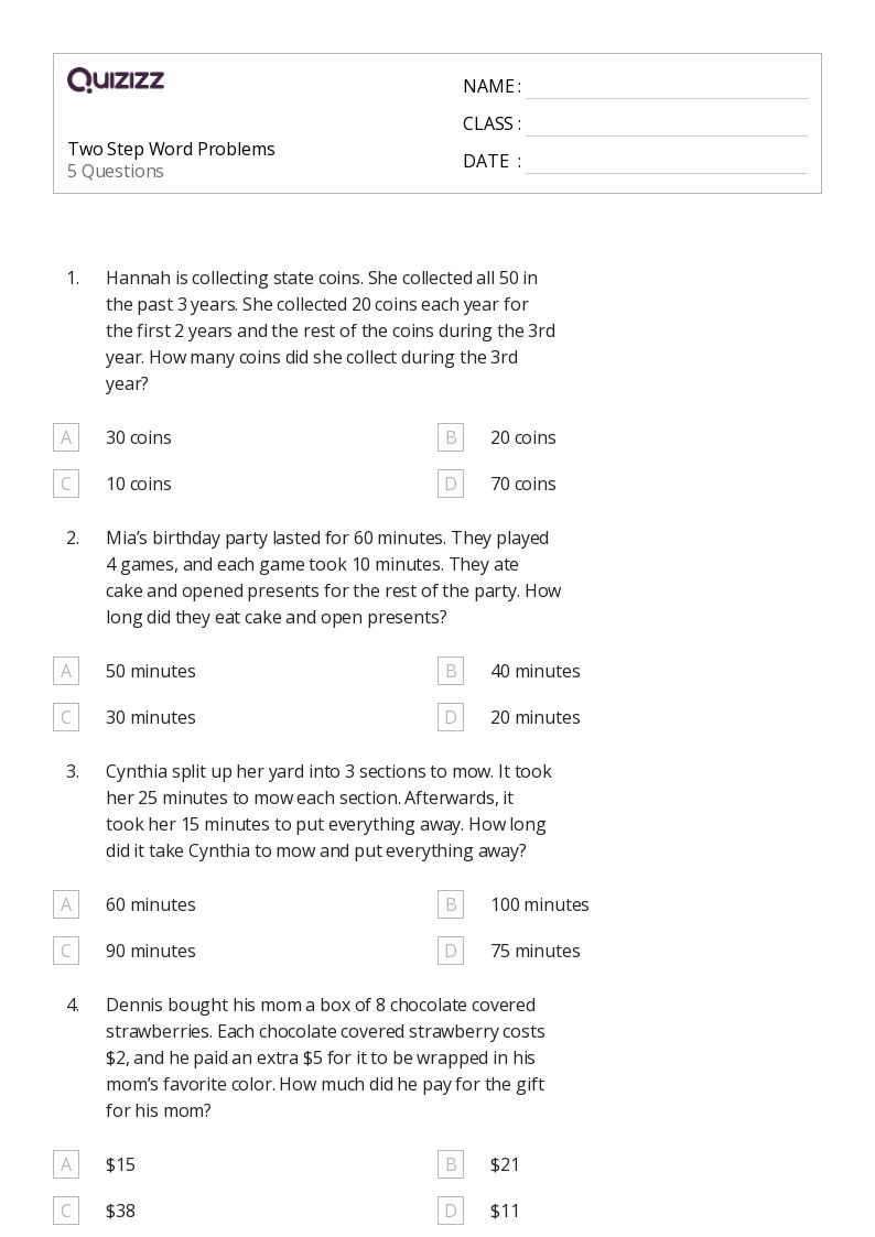 50+ TwoStep Word Problems worksheets for 3rd Grade on Quizizz Free