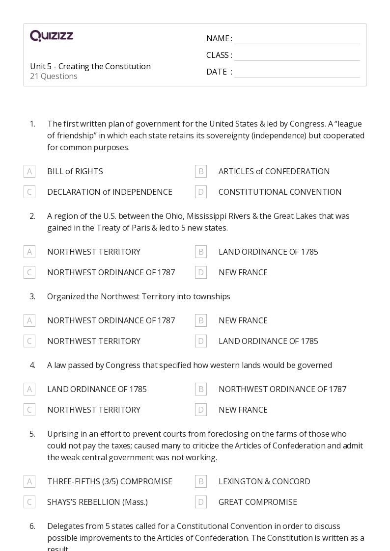 50+ the constitution worksheets for 5th Grade on Quizizz Free & Printable