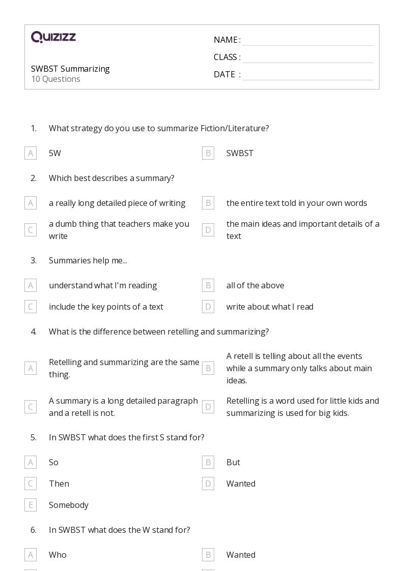 50+ Summarizing worksheets for 6th Grade on Quizizz Free & Printable