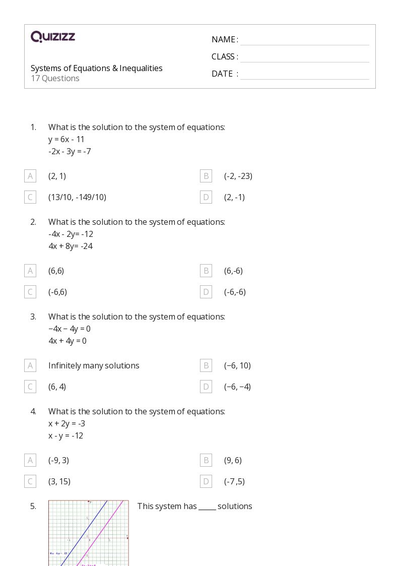 50+ Inequalities and System of Equations worksheets for 9th Grade on