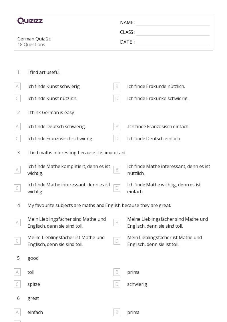 50+ German worksheets for Kindergarten on Quizizz Free & Printable