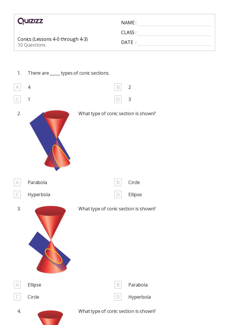 50+ Conic Sections worksheets on Quizizz Free & Printable