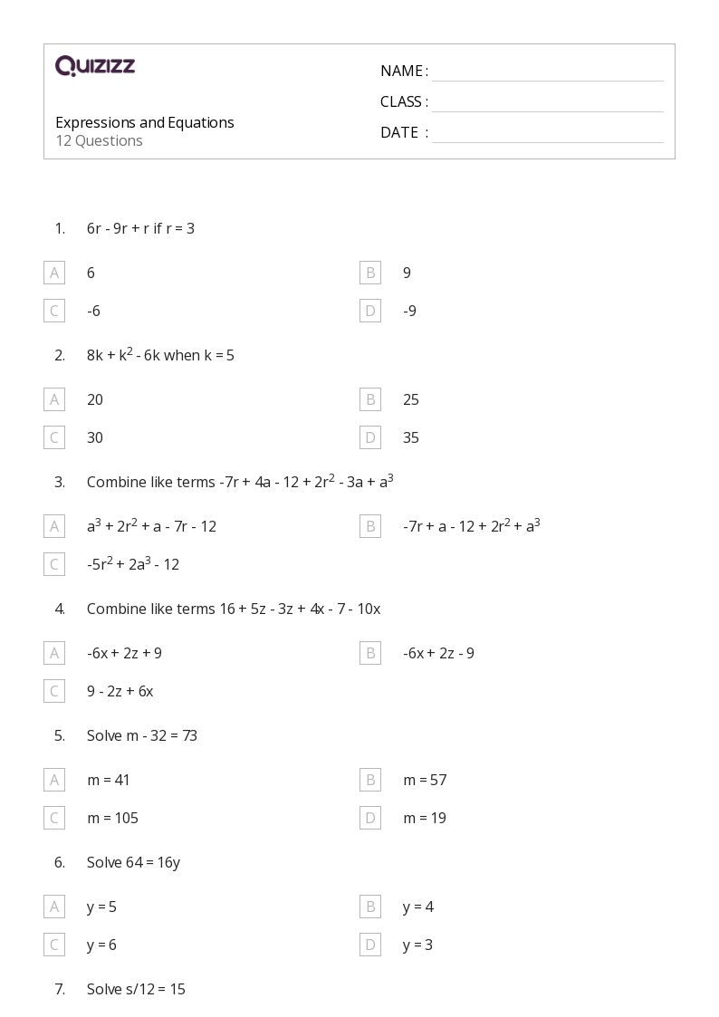 50+ Understanding Expressions and Equations worksheets for 8th Grade on Quizizz Free & Printable