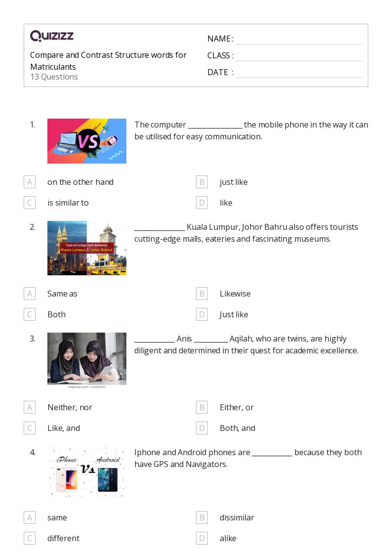 50+ Compare and Contrast worksheets on Quizizz Free & Printable
