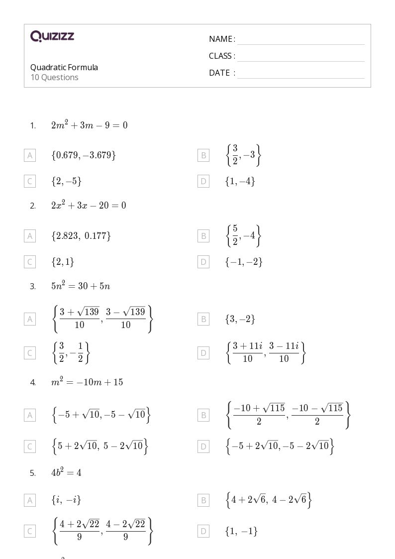 50+ Quadratic worksheets for 9th Grade on Quizizz | Free & Printable