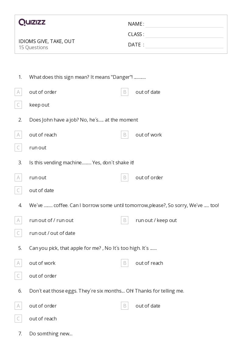 50+ Idioms worksheets on Quizizz Free & Printable