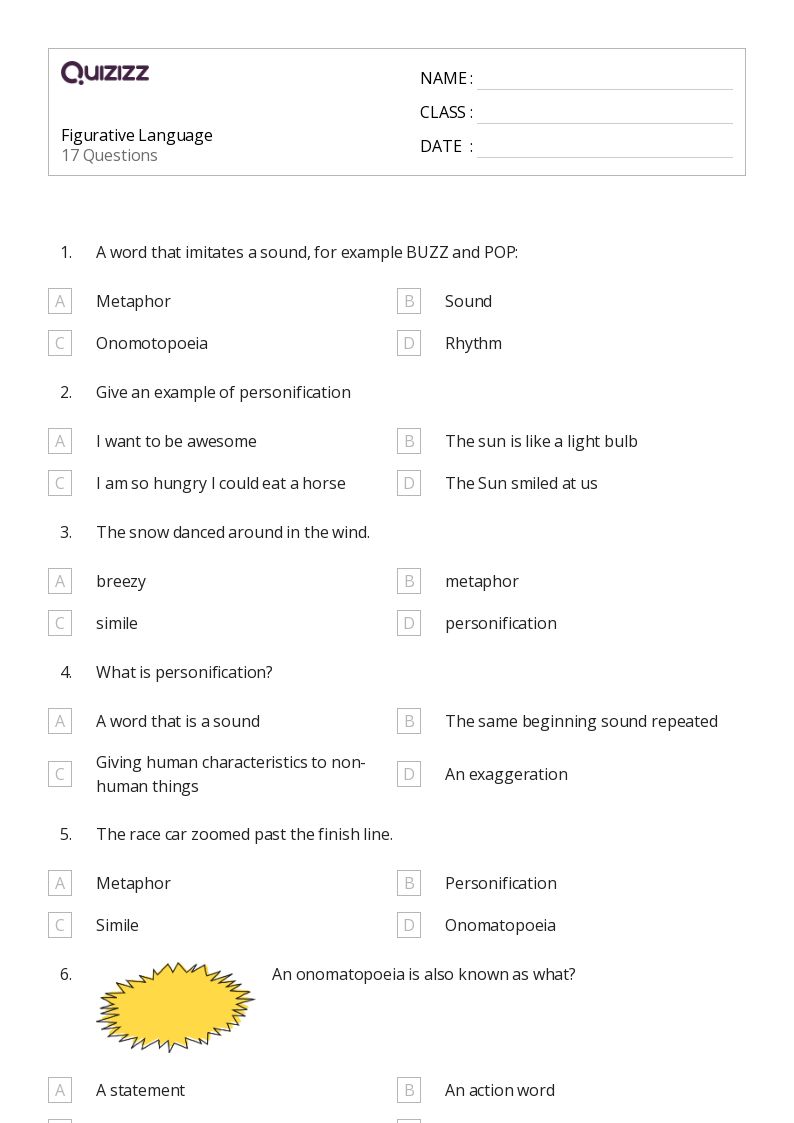 50+ Figurative Language worksheets for 4th Grade on Quizizz Free & Printable