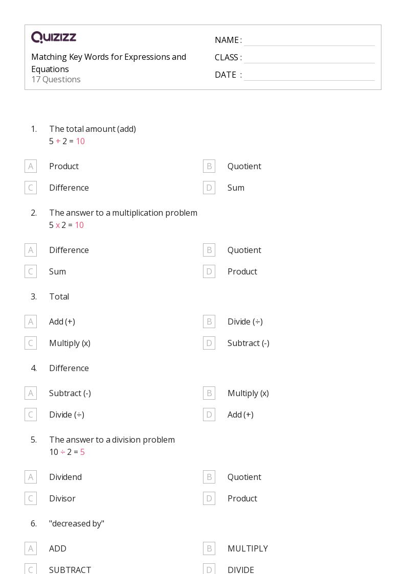 50+ Understanding Expressions and Equations worksheets for 5th Grade on Quizizz Free & Printable