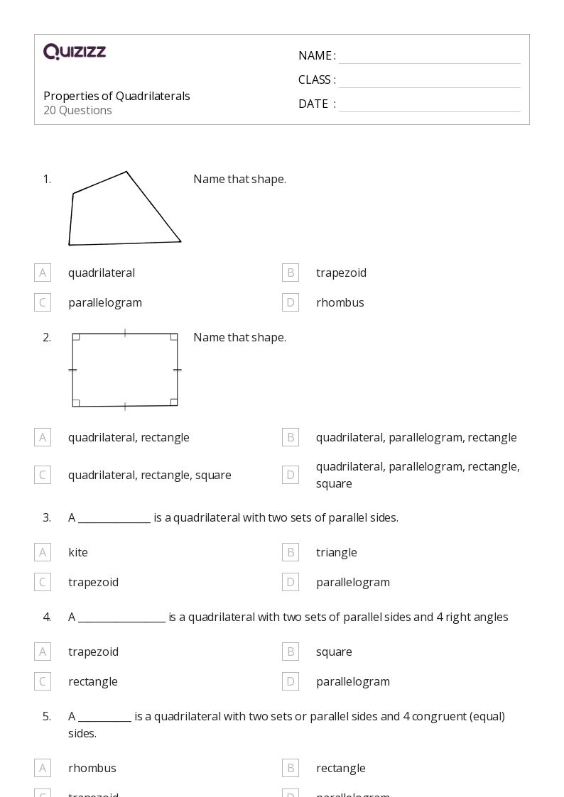 50+ properties of quadrilaterals worksheets for 10th Grade on Quizizz