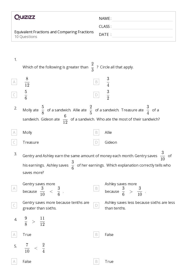 50+ Fractions and Fair Shares worksheets for 4th Grade on Quizizz