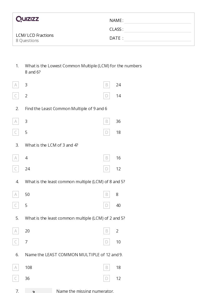 50+ Least Common Multiple worksheets for 3rd Grade on Quizizz Free