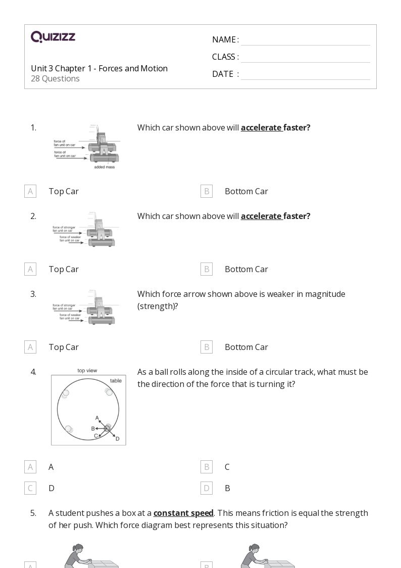 50+ Forces and Motion worksheets for 9th Grade on Quizizz Free & Printable