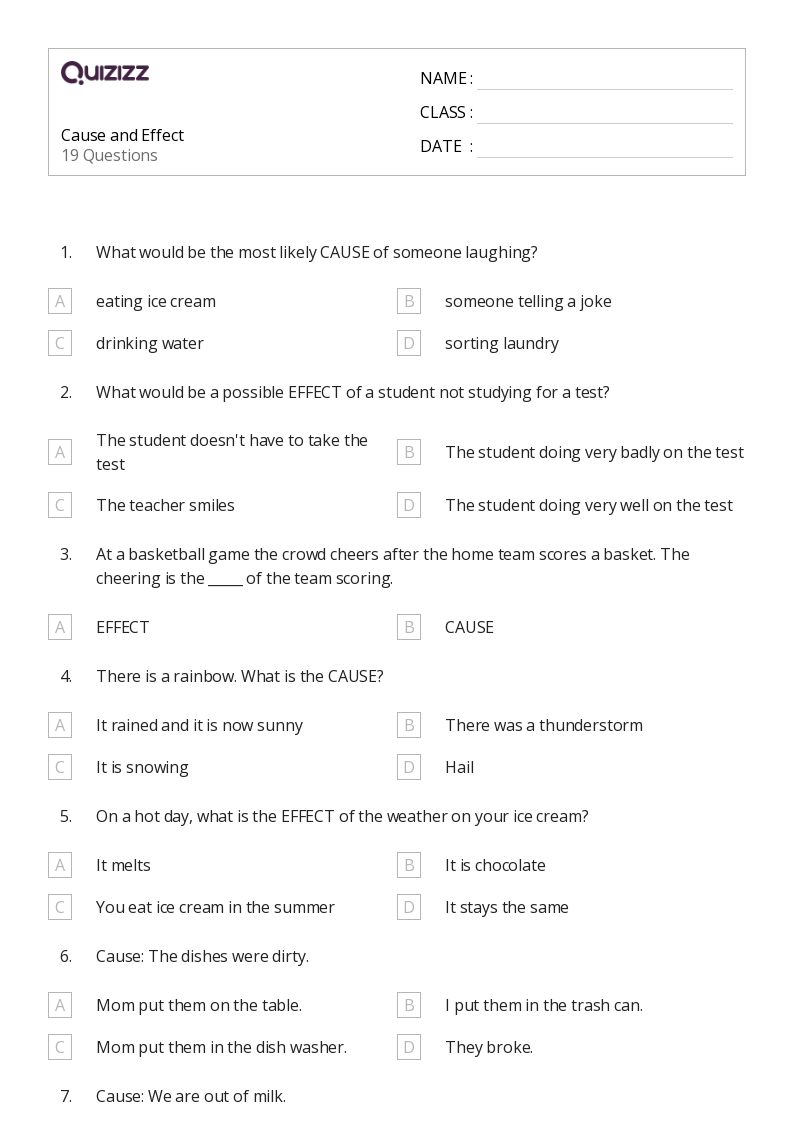 50+ Cause and Effect worksheets for 2nd Grade on Quizizz Free & Printable