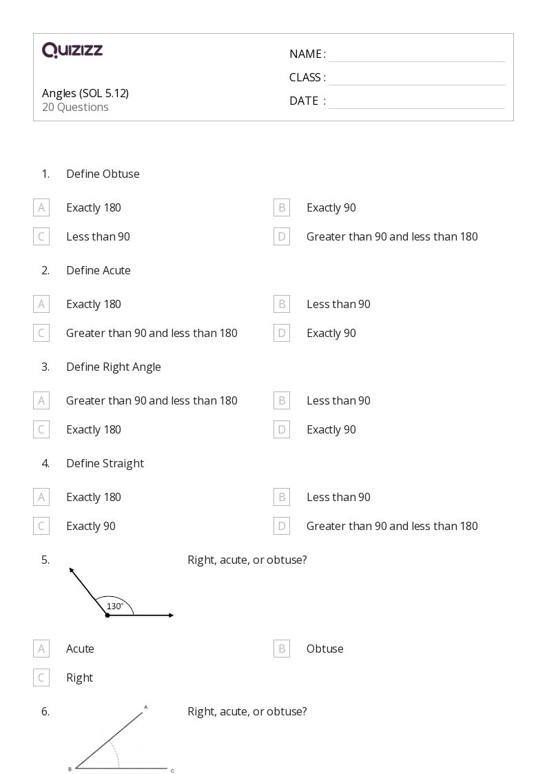 50+ Angles worksheets for 5th Grade on Quizizz Free & Printable