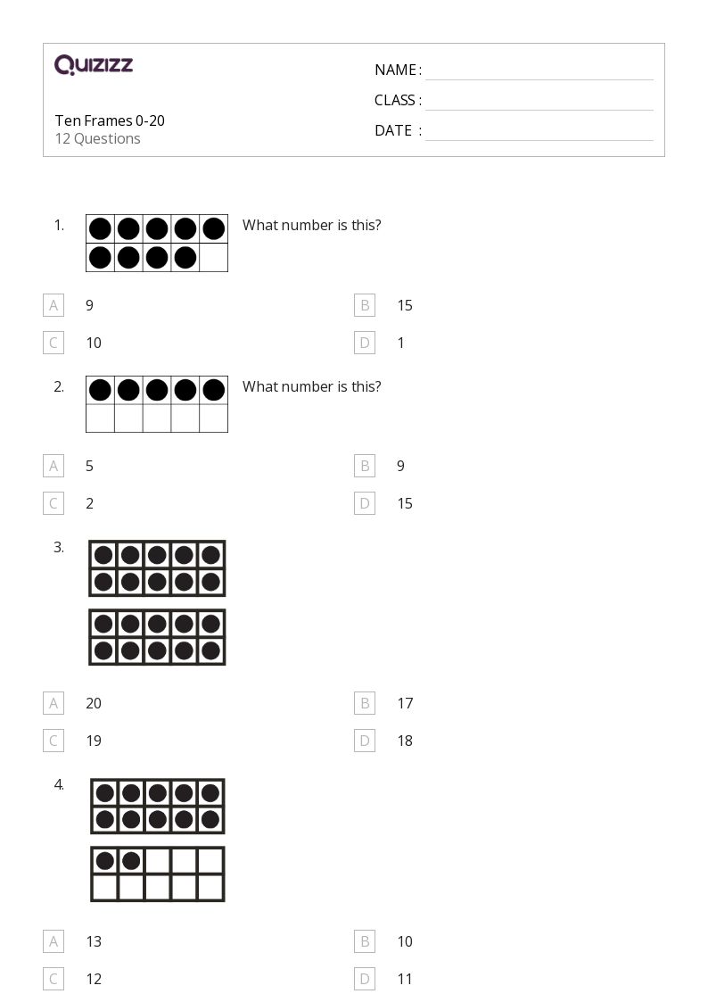 50+ Subtraction and Ten Frames worksheets for 1st Grade on Quizizz Free & Printable