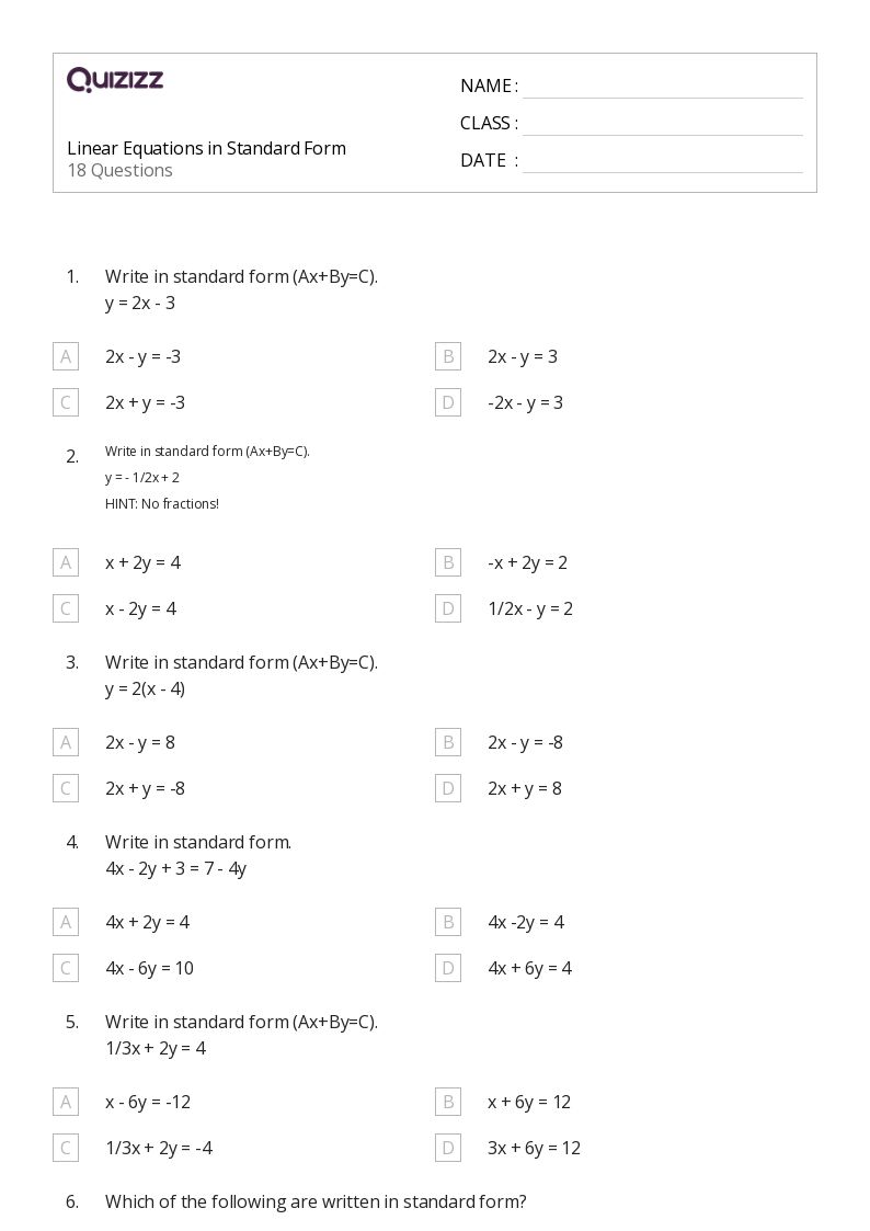 50+ Linear Equations worksheets for 5th Year on Quizizz Free & Printable
