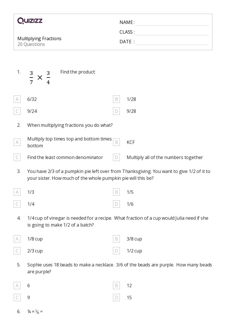 50+ Multiplying Fractions worksheets for 5th Grade on Quizizz Free & Printable