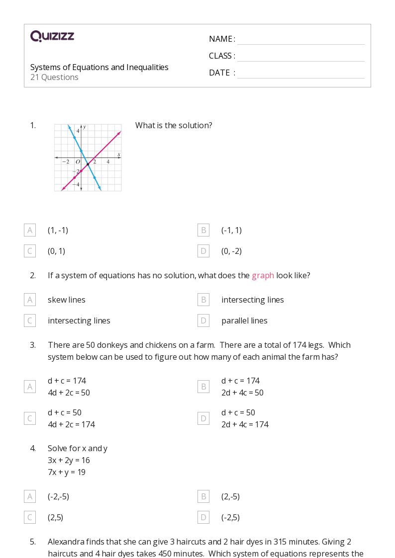 50+ Inequalities and System of Equations worksheets for 9th Grade on