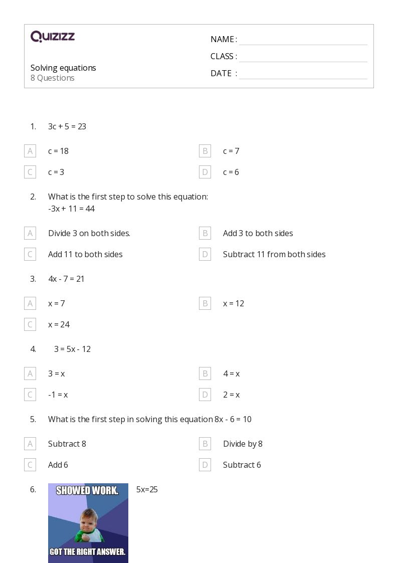 50+ Solving Equations worksheets for 4th Class on Quizizz | Free