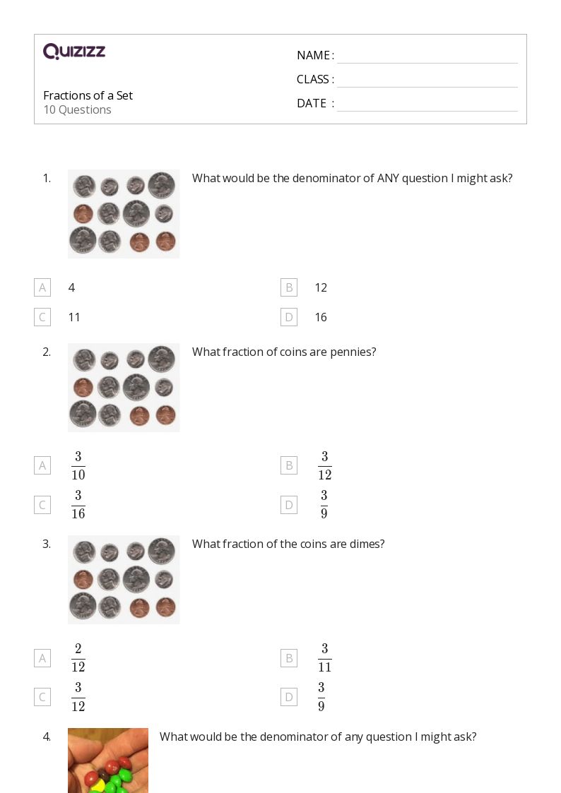 50+ Fractions as Parts of a Set worksheets for 3rd Class on Quizizz Free & Printable