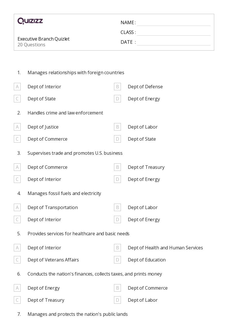 50+ the executive branch worksheets on Quizizz Free & Printable