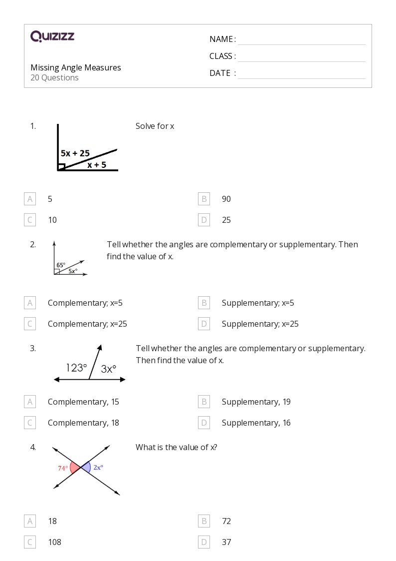 50+ Complementary, Supplementary, Vertical, and Adjacent Angles worksheets for 7th Class on