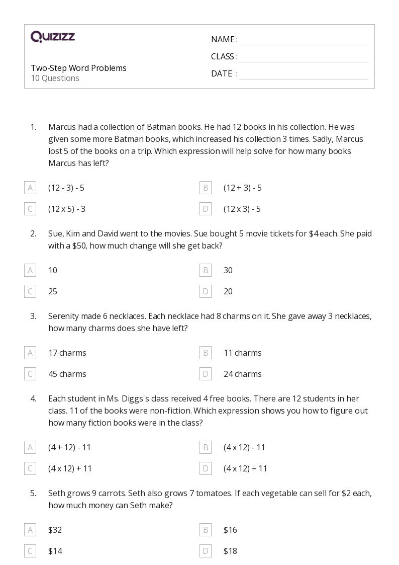 50+ TwoStep Word Problems worksheets for 3rd Grade on Quizizz Free