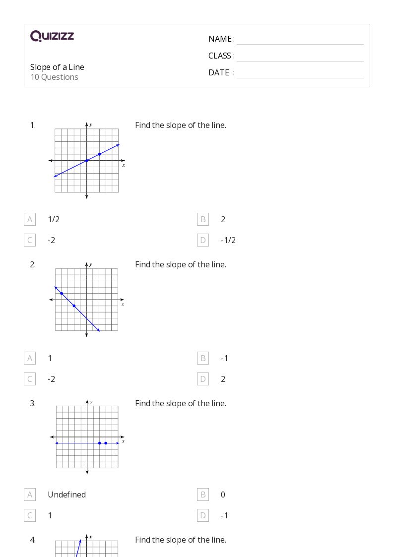 50+ Slope of a Line worksheets for 8th Grade on Quizizz | Free & Printable