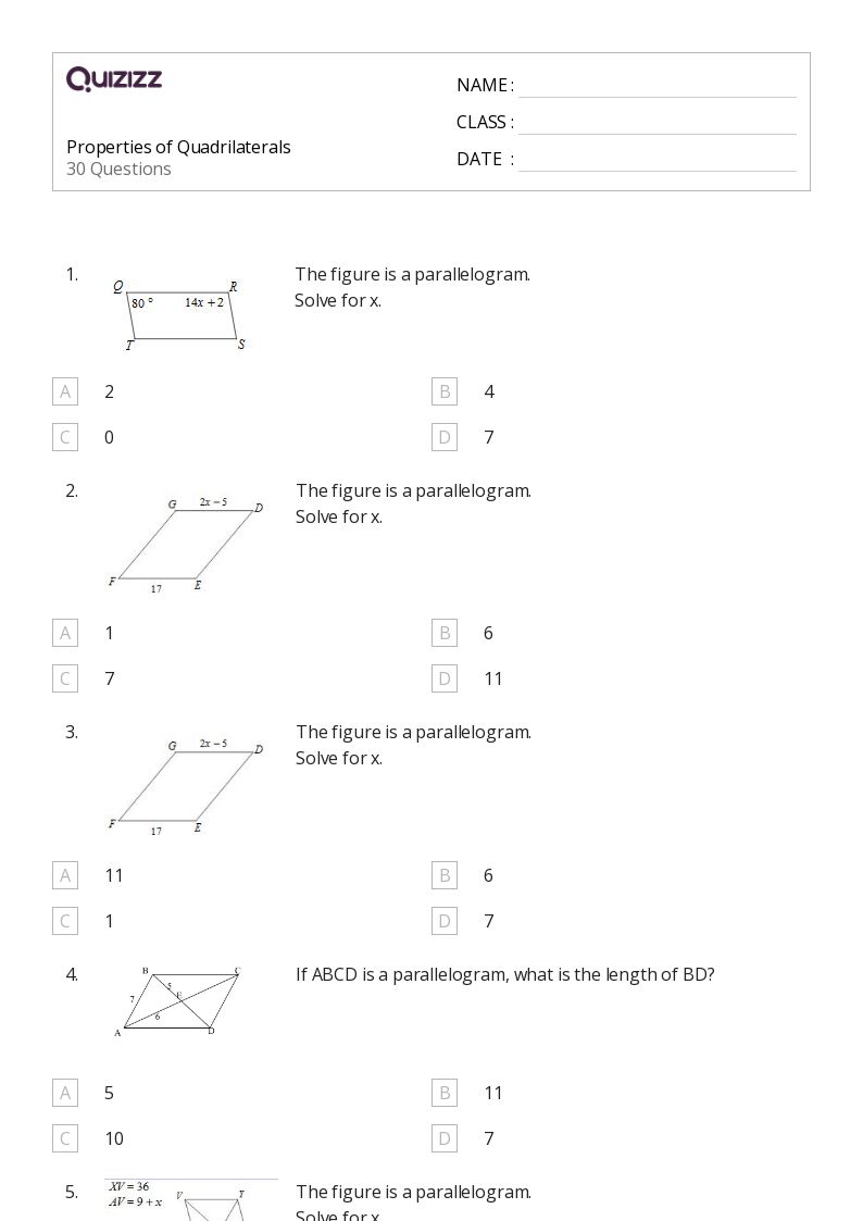 50+ properties of quadrilaterals worksheets on Quizizz | Free & Printable