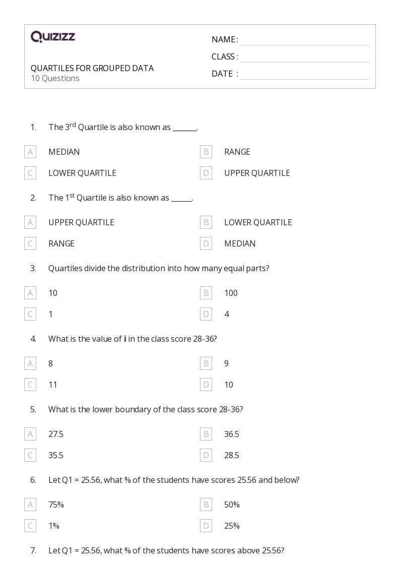 50+ quartiles worksheets for 10th Class on Quizizz Free & Printable