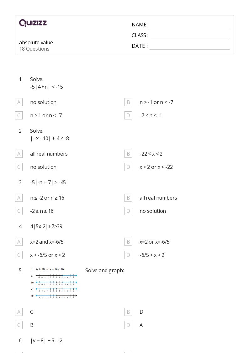 50+ Absolute Value worksheets for 4th Class on Quizizz Free & Printable