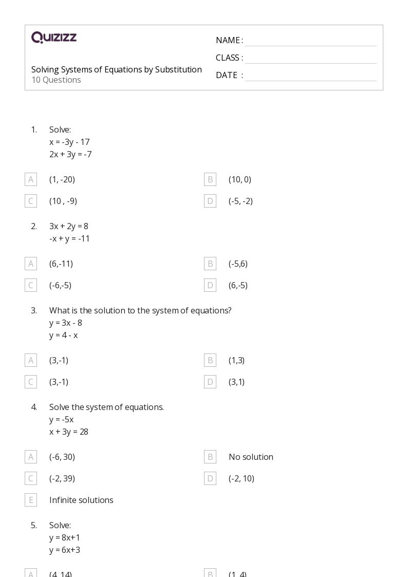50+ Systems of Equations worksheets for 7th Grade on Quizizz Free & Printable