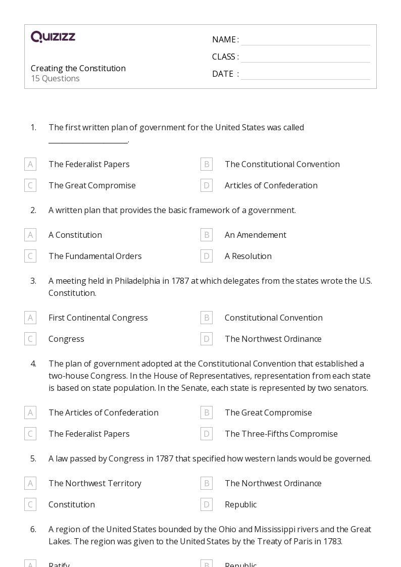 50+ the constitution worksheets on Quizizz Free & Printable