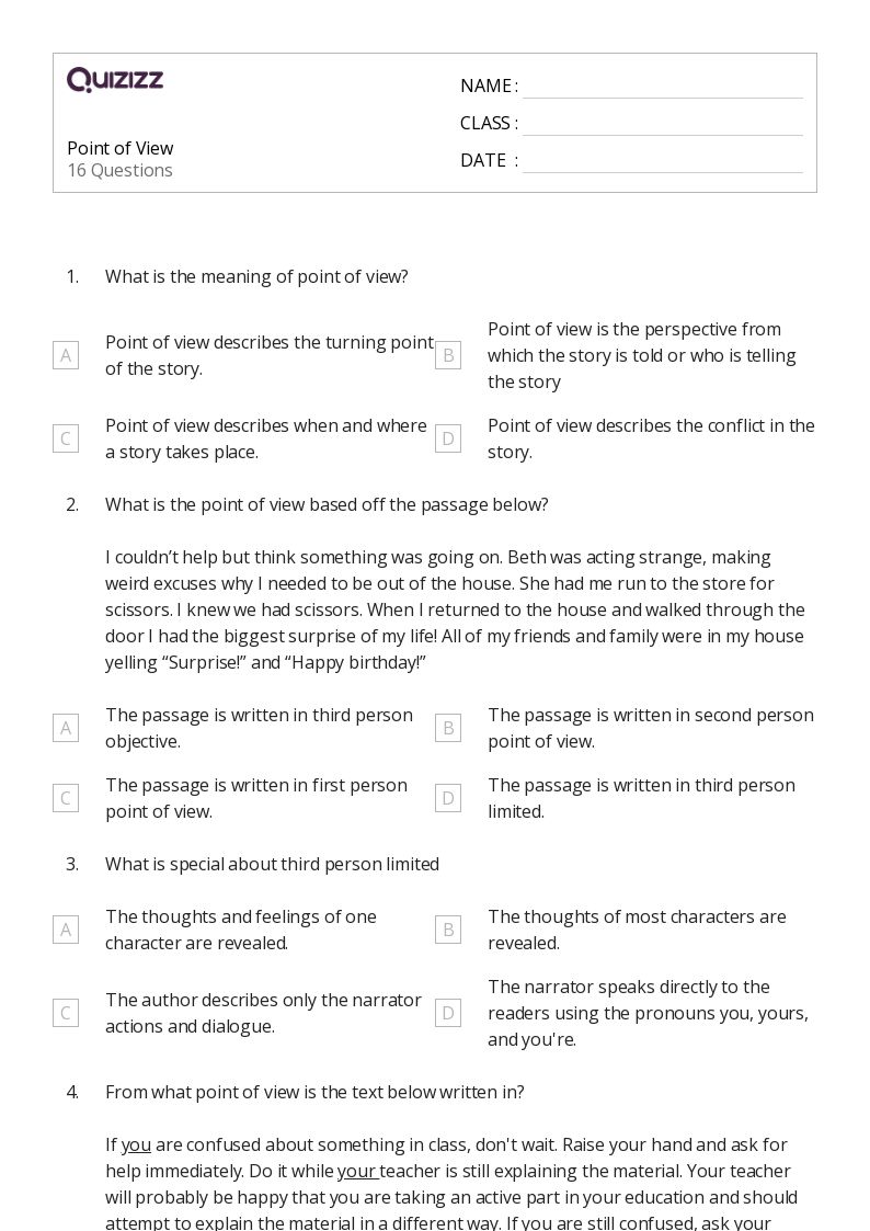 50+ Analyzing Point of View worksheets for 5th Grade on Quizizz Free & Printable