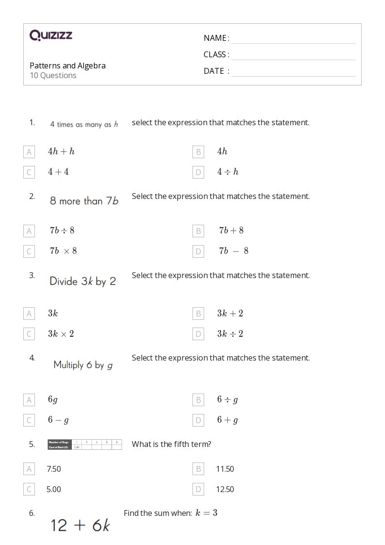 50+ Algebra worksheets for 5th Grade on Quizizz Free & Printable