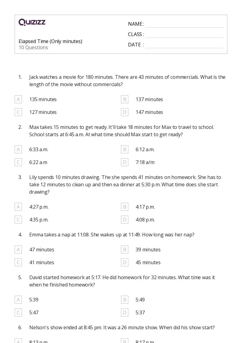 50+ Elapsed Time worksheets for 2nd Grade on Quizizz Free & Printable