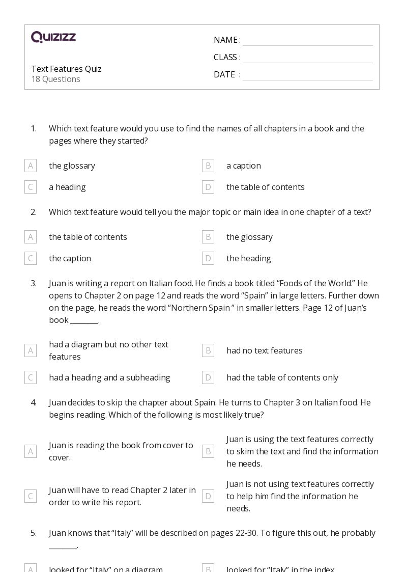50+ Using Text Features worksheets for 8th Grade on Quizizz Free & Printable