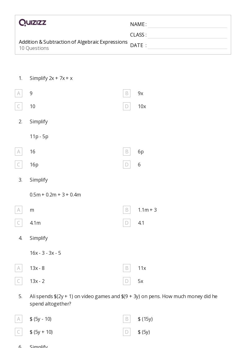 50+ Expressions worksheets for 2nd Class on Quizizz Free & Printable