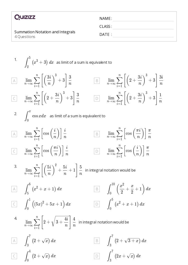 50+ integrals worksheets on Quizizz | Free & Printable