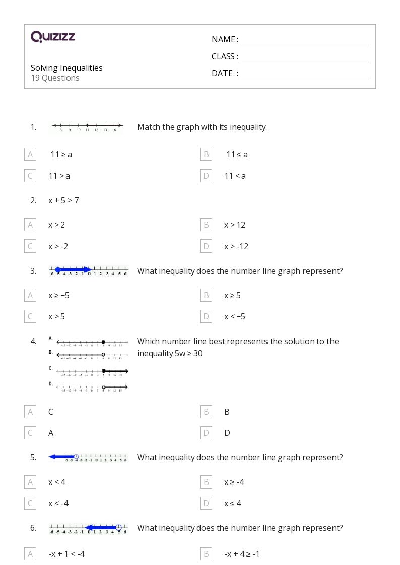 50+ Solving Inequalities worksheets for Grade 7 on Quizizz Free & Printable
