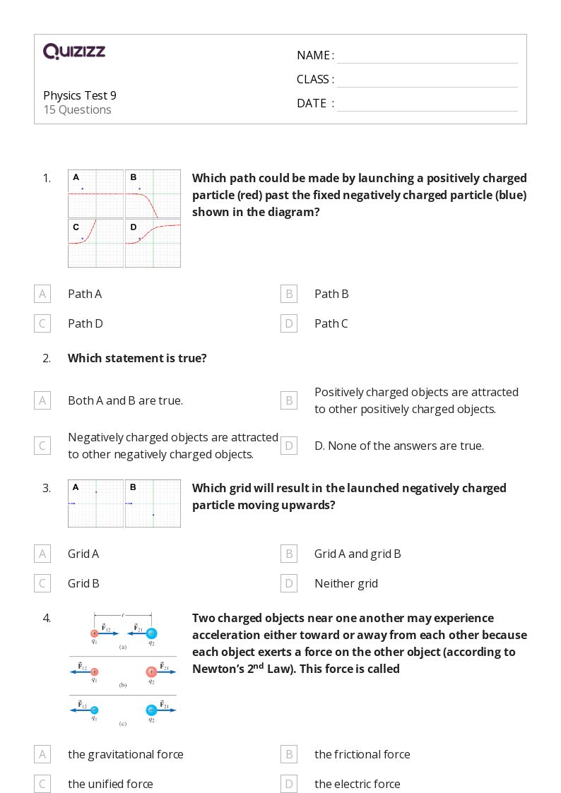 50+ coulombs law and electric force worksheets for 12th Grade on Quizizz Free & Printable