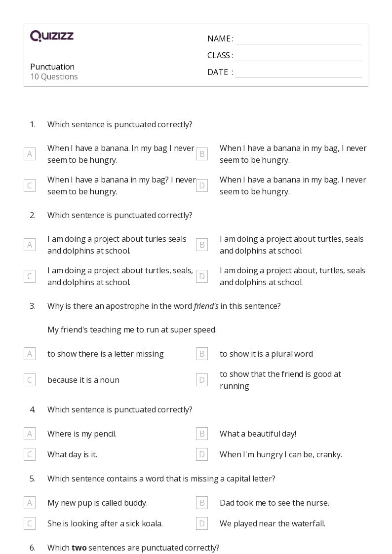 50+ Sentences Punctuation worksheets for 2nd Grade on Quizizz Free & Printable