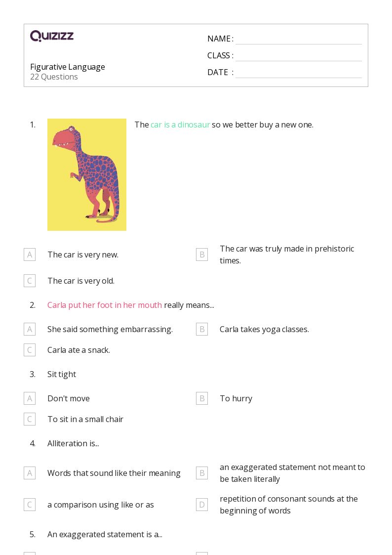 50+ Figurative Language worksheets for 4th Year on Quizizz Free & Printable