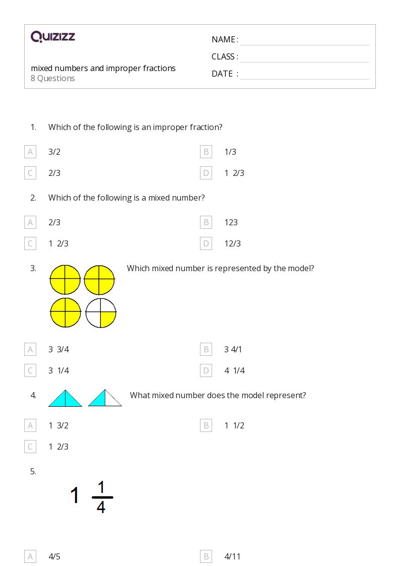 50+ Mixed Numbers and Improper Fractions worksheets for Grade 4 on Quizizz Free & Printable